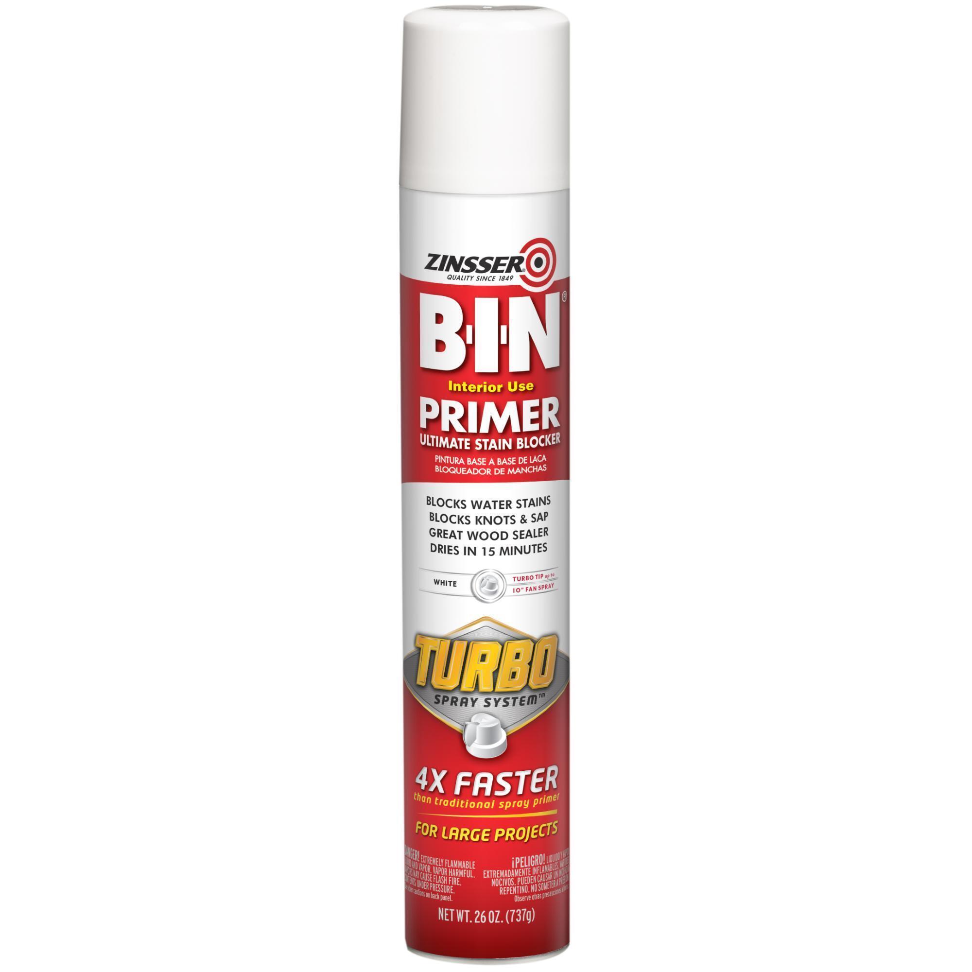 Zinsser B-I-N Primer with Turbo Spray System, White, 26 Oz. Cans, 6 PK, Model# 356880DS